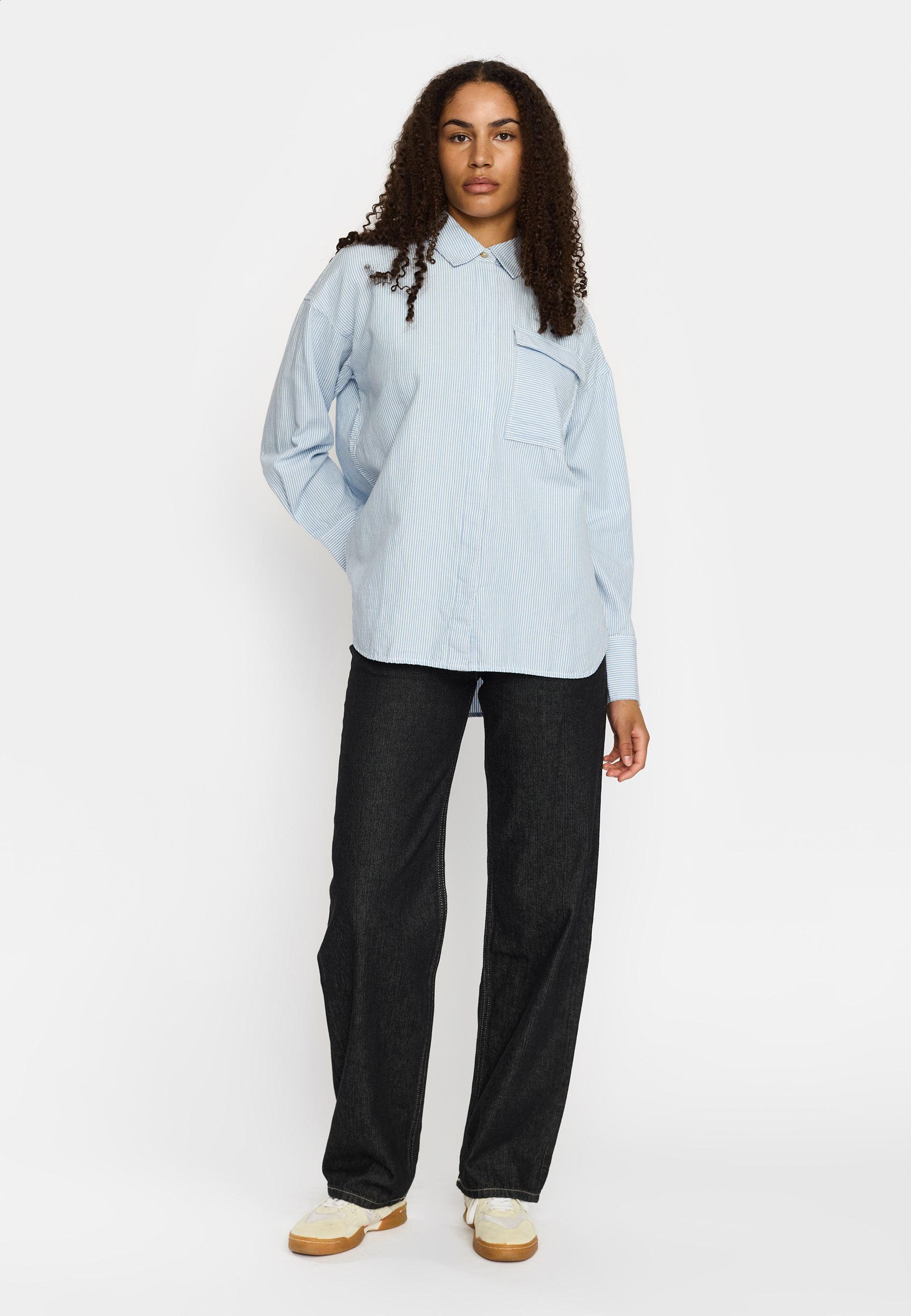 Selfhood gestreiftes long Shirt Hemd Damen hellblau